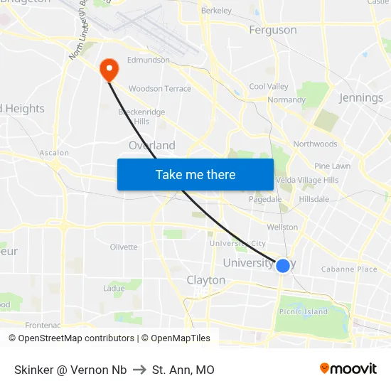 Skinker @ Vernon Nb to St. Ann, MO map