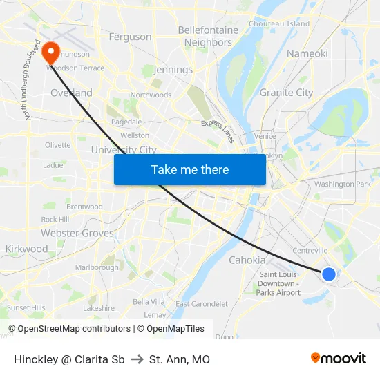 Hinckley @ Clarita Sb to St. Ann, MO map