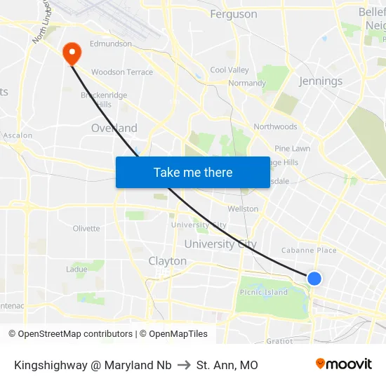 Kingshighway @ Maryland Nb to St. Ann, MO map