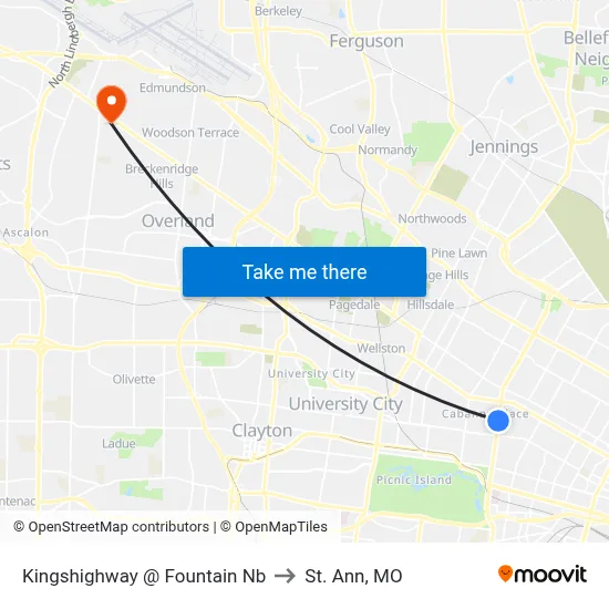 Kingshighway @ Fountain Nb to St. Ann, MO map