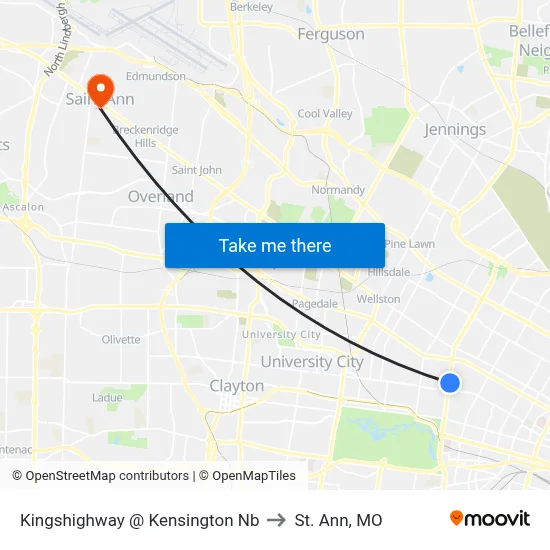 Kingshighway @ Kensington Nb to St. Ann, MO map