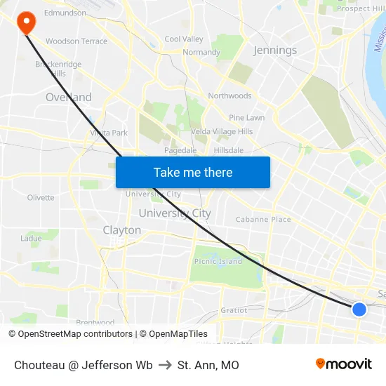 Chouteau @ Jefferson Wb to St. Ann, MO map