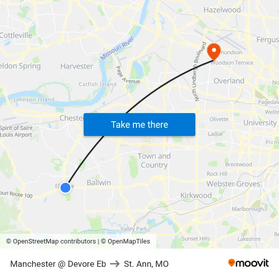 Manchester @ Devore Eb to St. Ann, MO map