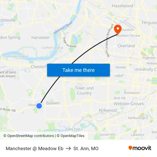 Manchester @ Meadow Eb to St. Ann, MO map