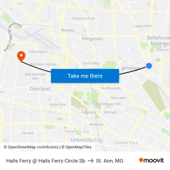 Halls Ferry @ Halls Ferry Circle Sb to St. Ann, MO map