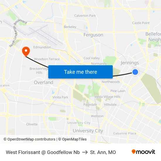 West Florissant @ Goodfellow Nb to St. Ann, MO map