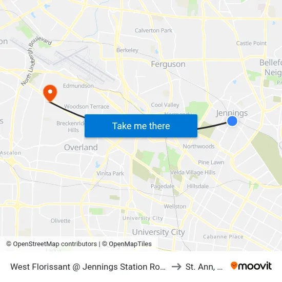 West Florissant @ Jennings Station Road Nb to St. Ann, MO map