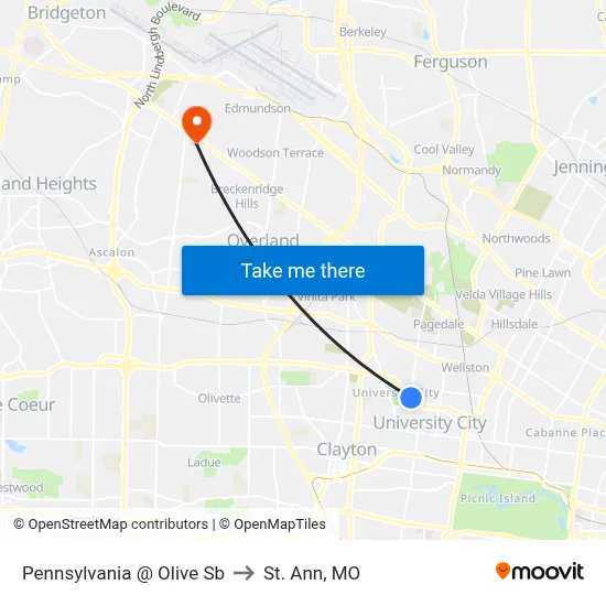 Pennsylvania @ Olive Sb to St. Ann, MO map