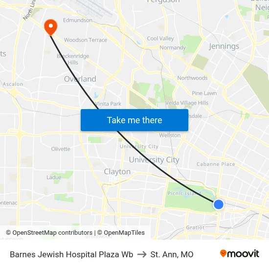 Barnes Jewish Hospital Plaza Wb to St. Ann, MO map