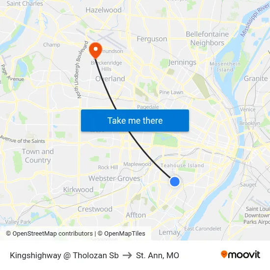 Kingshighway @ Tholozan Sb to St. Ann, MO map