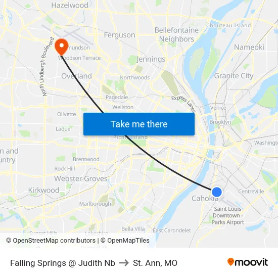 Falling Springs @ Judith Nb to St. Ann, MO map
