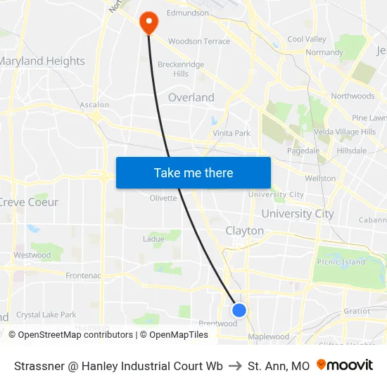 Strassner @ Hanley Industrial Court Wb to St. Ann, MO map