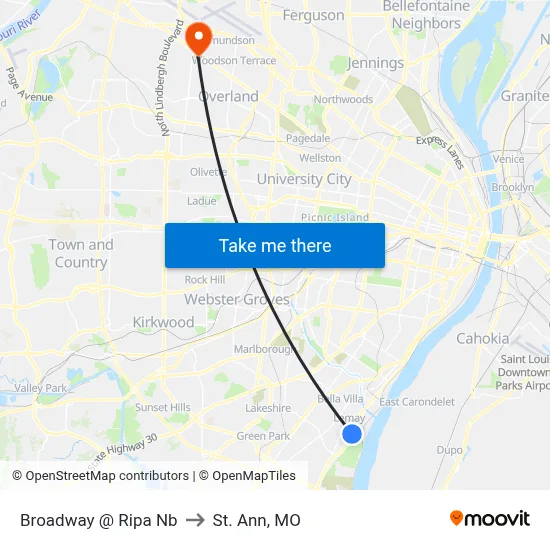 Broadway @ Ripa Nb to St. Ann, MO map
