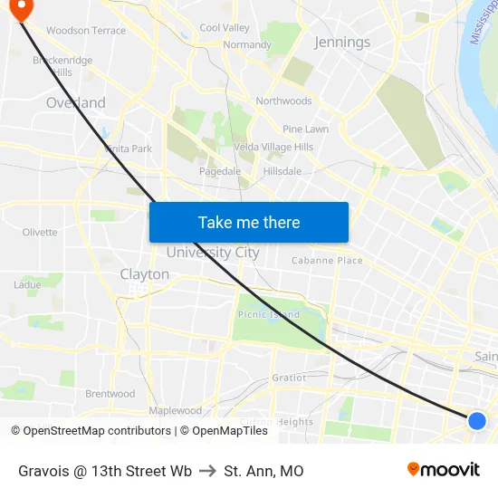Gravois @ 13th Street Wb to St. Ann, MO map