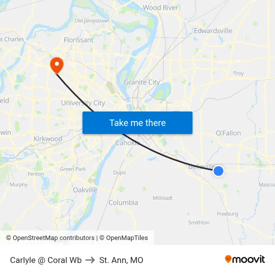 Carlyle @ Coral Wb to St. Ann, MO map