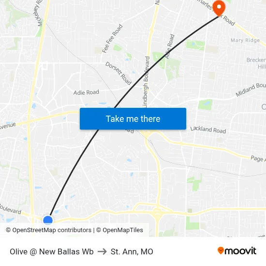 Olive @ New Ballas Wb to St. Ann, MO map