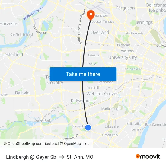 Lindbergh @ Geyer Sb to St. Ann, MO map