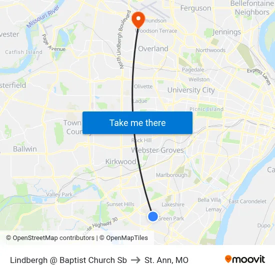 Lindbergh @ Baptist Church Sb to St. Ann, MO map