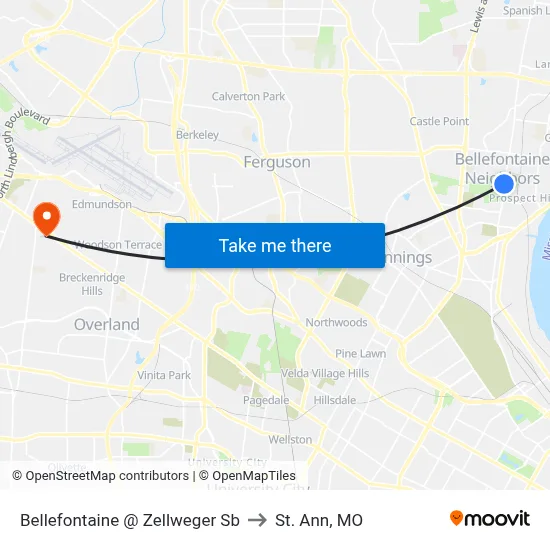 Bellefontaine @ Zellweger Sb to St. Ann, MO map
