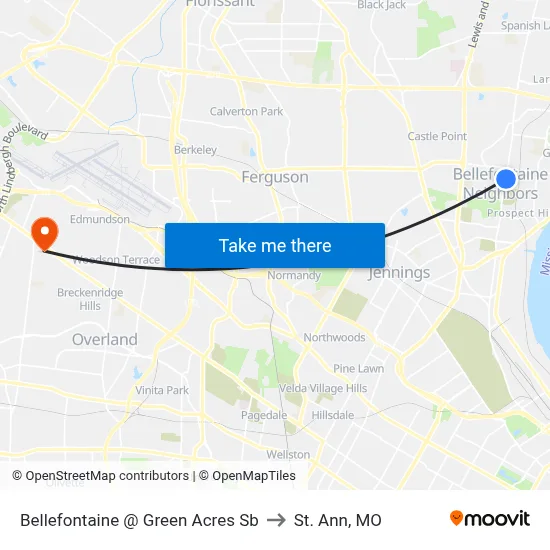 Bellefontaine @ Green Acres Sb to St. Ann, MO map