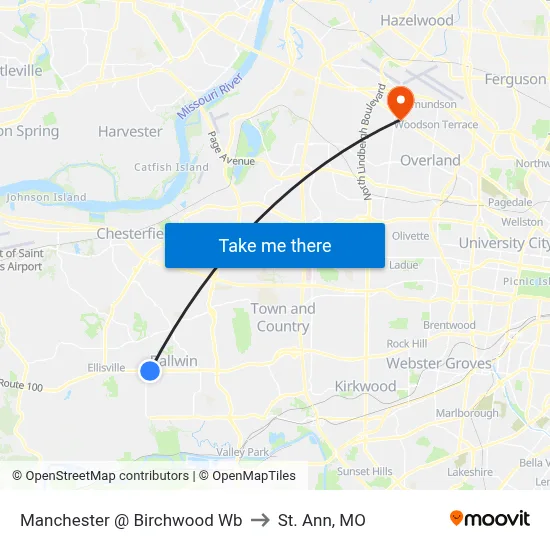 Manchester @ Birchwood Wb to St. Ann, MO map