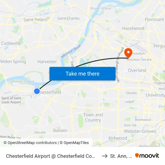 Chesterfield Airport @ Chesterfield Commons Eb to St. Ann, MO map