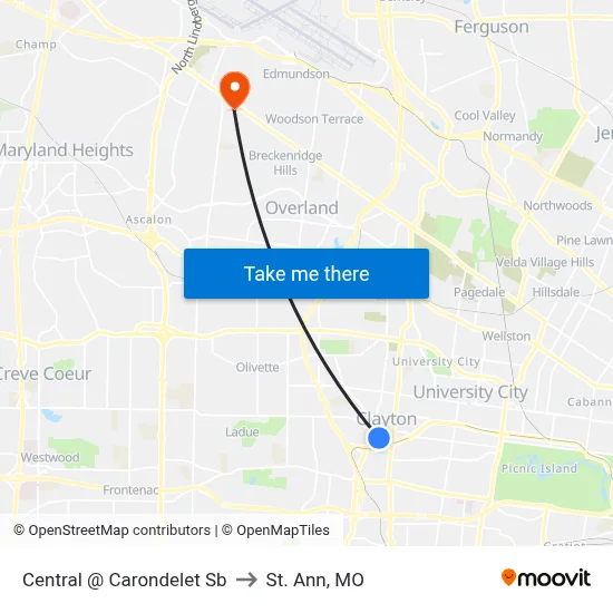 Central @ Carondelet Sb to St. Ann, MO map