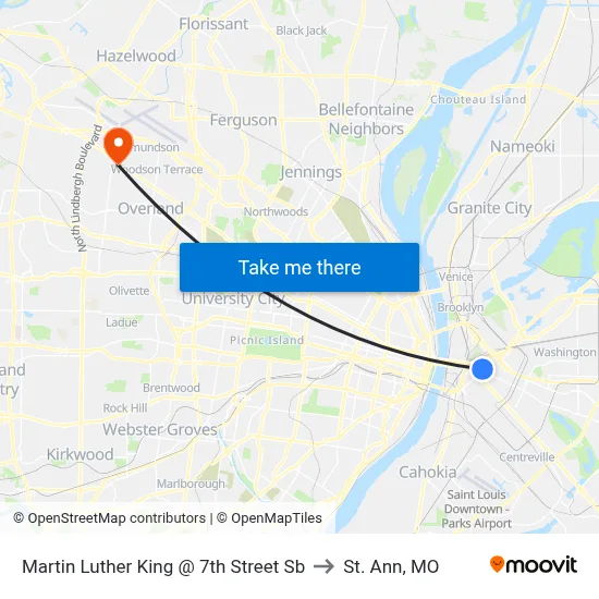 Martin Luther King @ 7th Street Sb to St. Ann, MO map