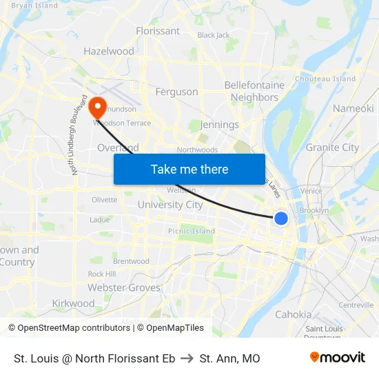 St. Louis @ North Florissant Eb to St. Ann, MO map