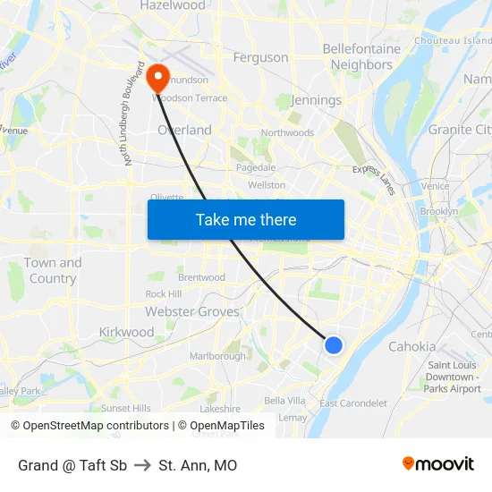 Grand @ Taft Sb to St. Ann, MO map