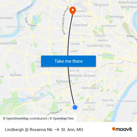 Lindbergh @ Roxanna Nb to St. Ann, MO map