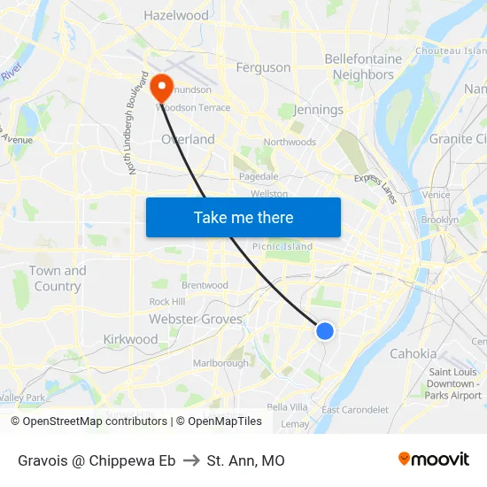Gravois @ Chippewa Eb to St. Ann, MO map