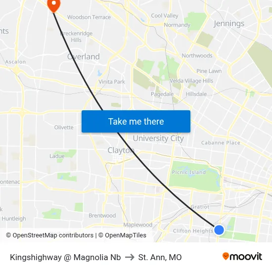 Kingshighway @ Magnolia Nb to St. Ann, MO map