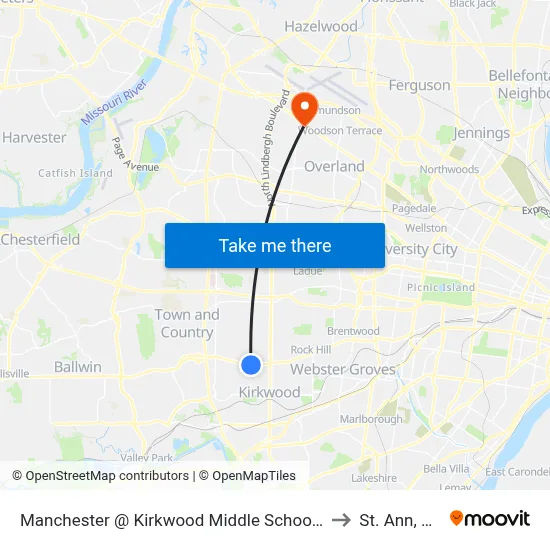 Manchester @ Kirkwood Middle School Wb to St. Ann, MO map