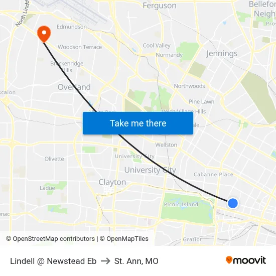 Lindell @ Newstead Eb to St. Ann, MO map