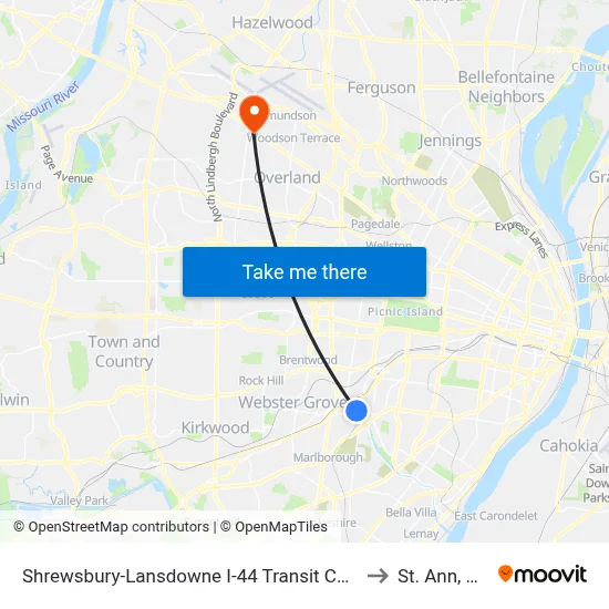 Shrewsbury-Lansdowne I-44 Transit Center to St. Ann, MO map