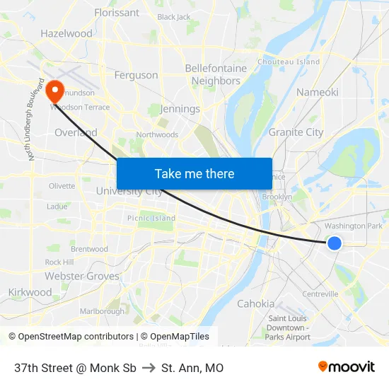 37th Street @ Monk Sb to St. Ann, MO map
