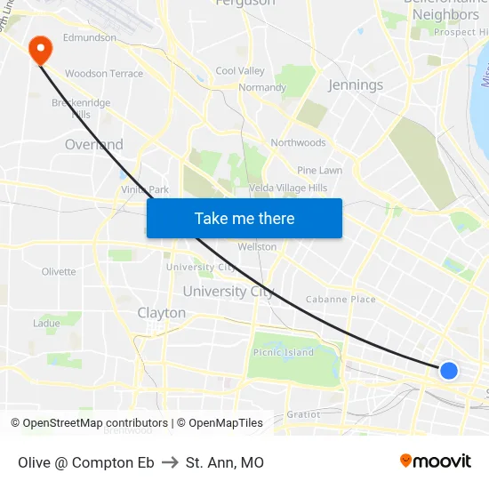 Olive @ Compton Eb to St. Ann, MO map