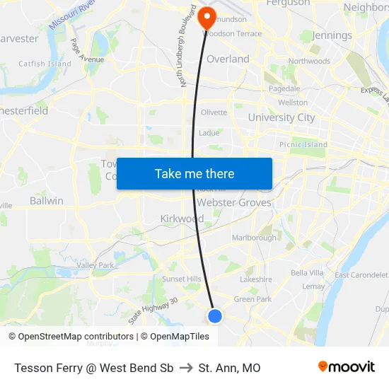 Tesson Ferry @ West Bend Sb to St. Ann, MO map