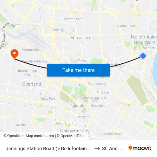 Jennings Station Road @ Bellefontaine Eb to St. Ann, MO map