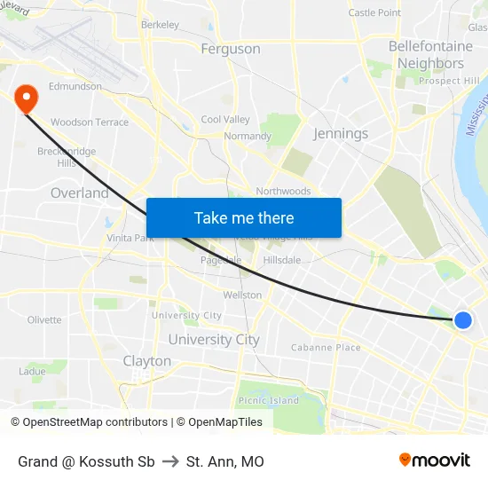 Grand @ Kossuth Sb to St. Ann, MO map