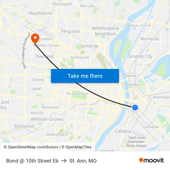 Bond @ 10th Street Eb to St. Ann, MO map