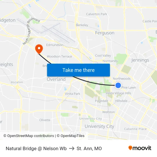 Natural Bridge @ Nelson Wb to St. Ann, MO map