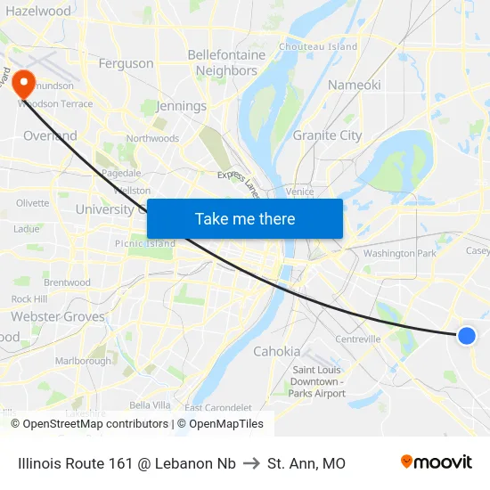 Illinois Route 161 @ Lebanon Nb to St. Ann, MO map