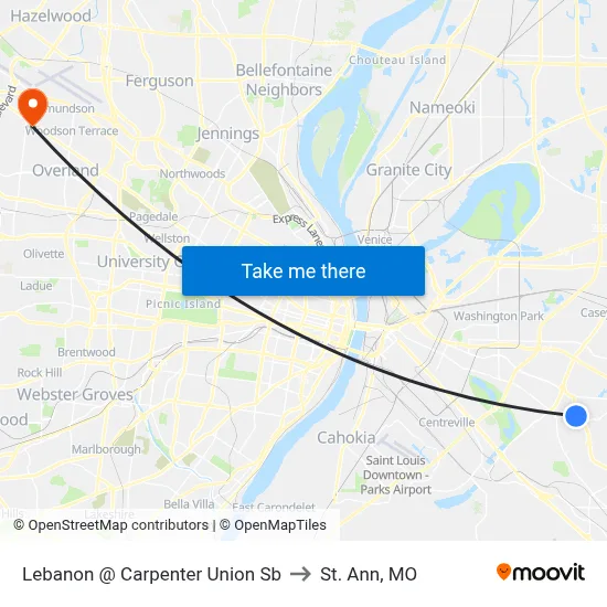 Lebanon @ Carpenter Union Sb to St. Ann, MO map