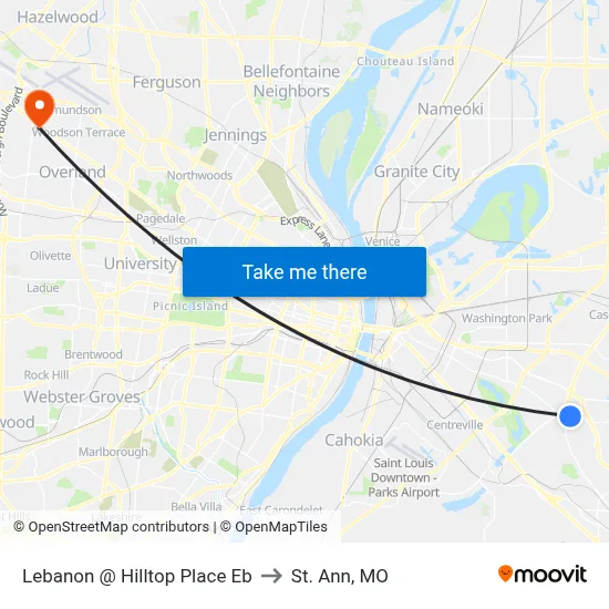 Lebanon @ Hilltop Place Eb to St. Ann, MO map