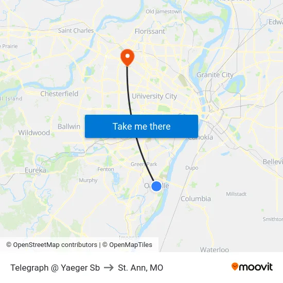 Telegraph @ Yaeger Sb to St. Ann, MO map