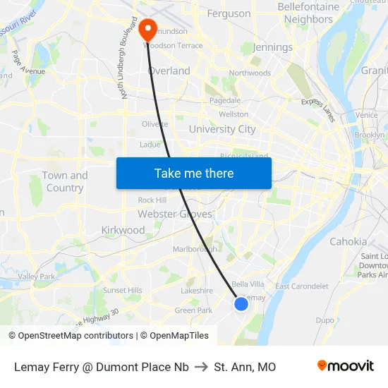 Lemay Ferry @ Dumont Place Nb to St. Ann, MO map