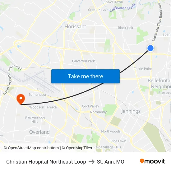 Christian Hospital Northeast Loop to St. Ann, MO map