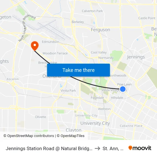 Jennings Station Road @ Natural Bridge Sb to St. Ann, MO map